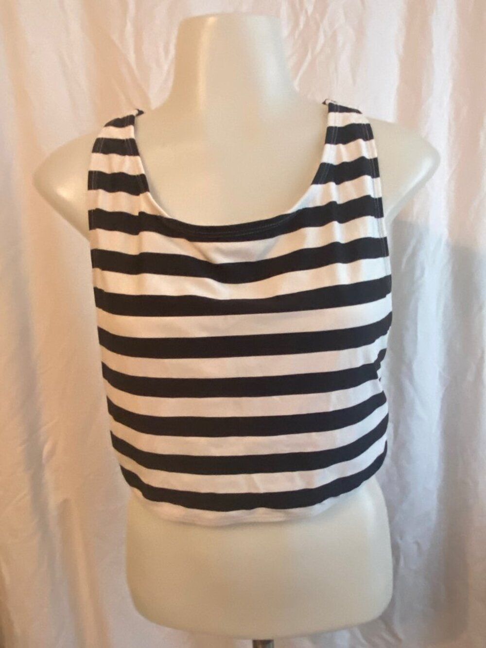 SO Black And White Striped Criss Cross Back Swim Top